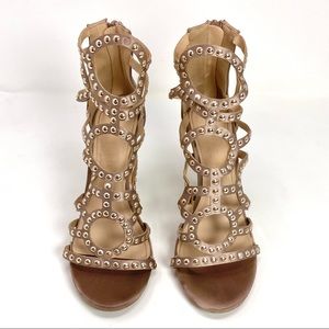 Miss Lola 4” high heels satin stud sexy design beige nude natural tan